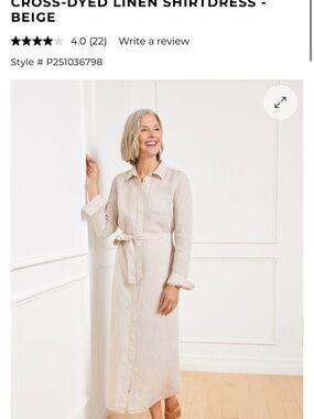 Talbots Petite Linen Button-Front Shirt Dress in Light Beige